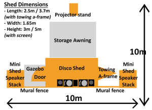 Disco Shed footprint and dimensions